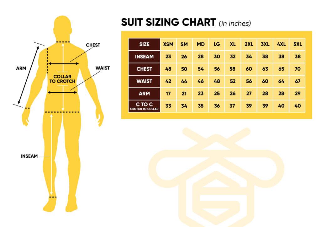 Ventilated Beekeeping Suit Size Chart | Guardian Bee Apparel