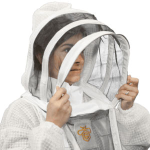 Woman showing functionality of Easy Access Veil