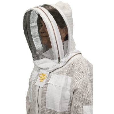 Moman Bee Shop Fully Protection Beekeepers Ultra Ventilated Bee Jacket and Suits with 3 Layers Jackets and Suits White & Khaki Color Round Veil & Fencing Veil Best Jacket of 2020 White, S 
