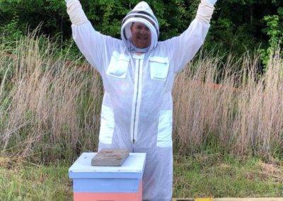 Beekeeper David Cook in Guardian Bee Apparel Beekeeping Suit with Easy Access Veil